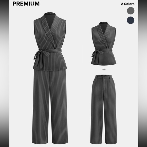 The Real Clean Company Jackets & Blazers - NAVY & WHITE Women’s Pinstripe NWT XXL(14 US) Pant Suit